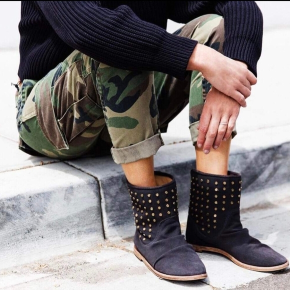 Beek Junco Brown Suede Studded Leather Slouch Booties - Picture 2 of 8